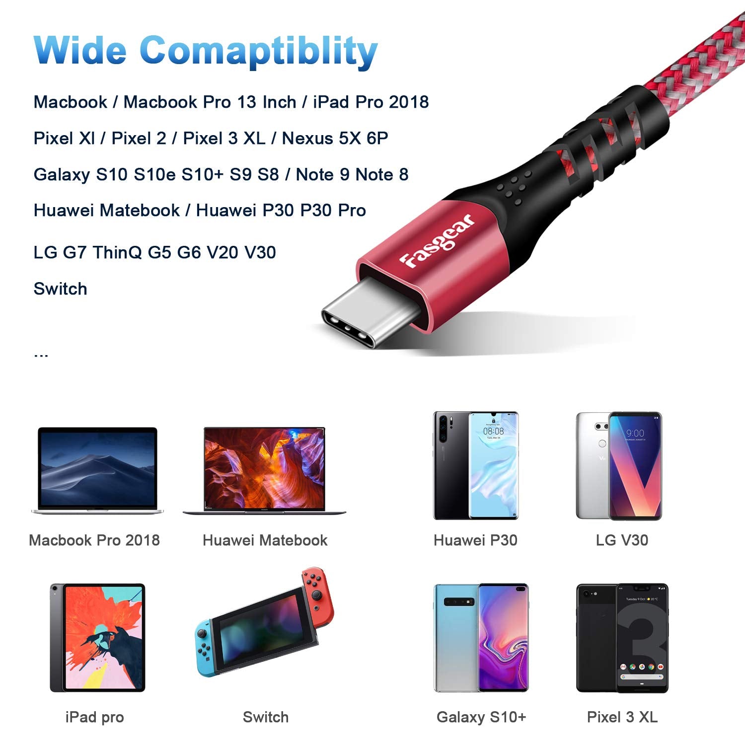 USB C to USB C Cable 1.6Ft, 100W Fast Charge, 10Gbps USB 3.1 Gen 2 Type C Cord 5A Power Delivery with E-Marker Chip Compatible for Macbook, Matembook,I-Pad Air,Galaxy S21,Ssd,Pixel 5/4/Xl,Red